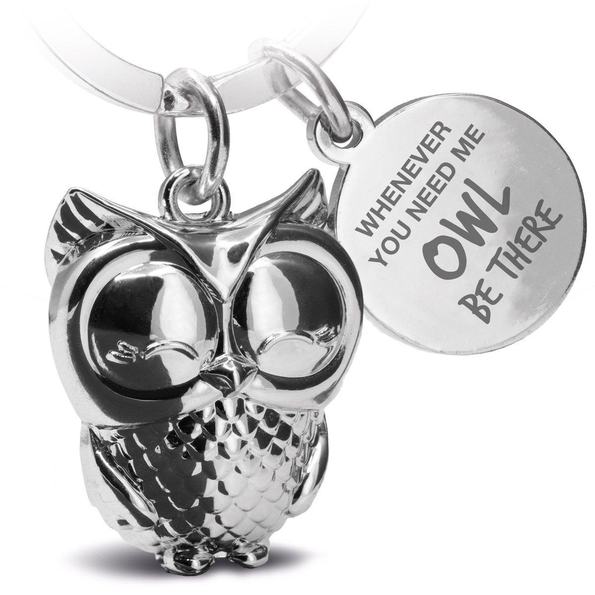 "Whenever you need me, OWL be there" Eule SchlĂŒsselanhĂ€nger "Owly" mit Gravur - SĂŒĂe Eule GlĂŒcksbringer - FABACH#farbe_silber#botschaft_Whenever you need me owl be there