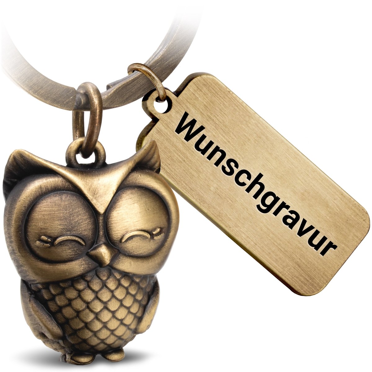 "Owl be there" Eule SchlĂŒsselanhĂ€nger "Owly" mit Gravur - SĂŒĂe Eule GlĂŒcksbringer - FABACH#farbe_antique bronze#botschaft_eigene gravur (+3.00âŹ)