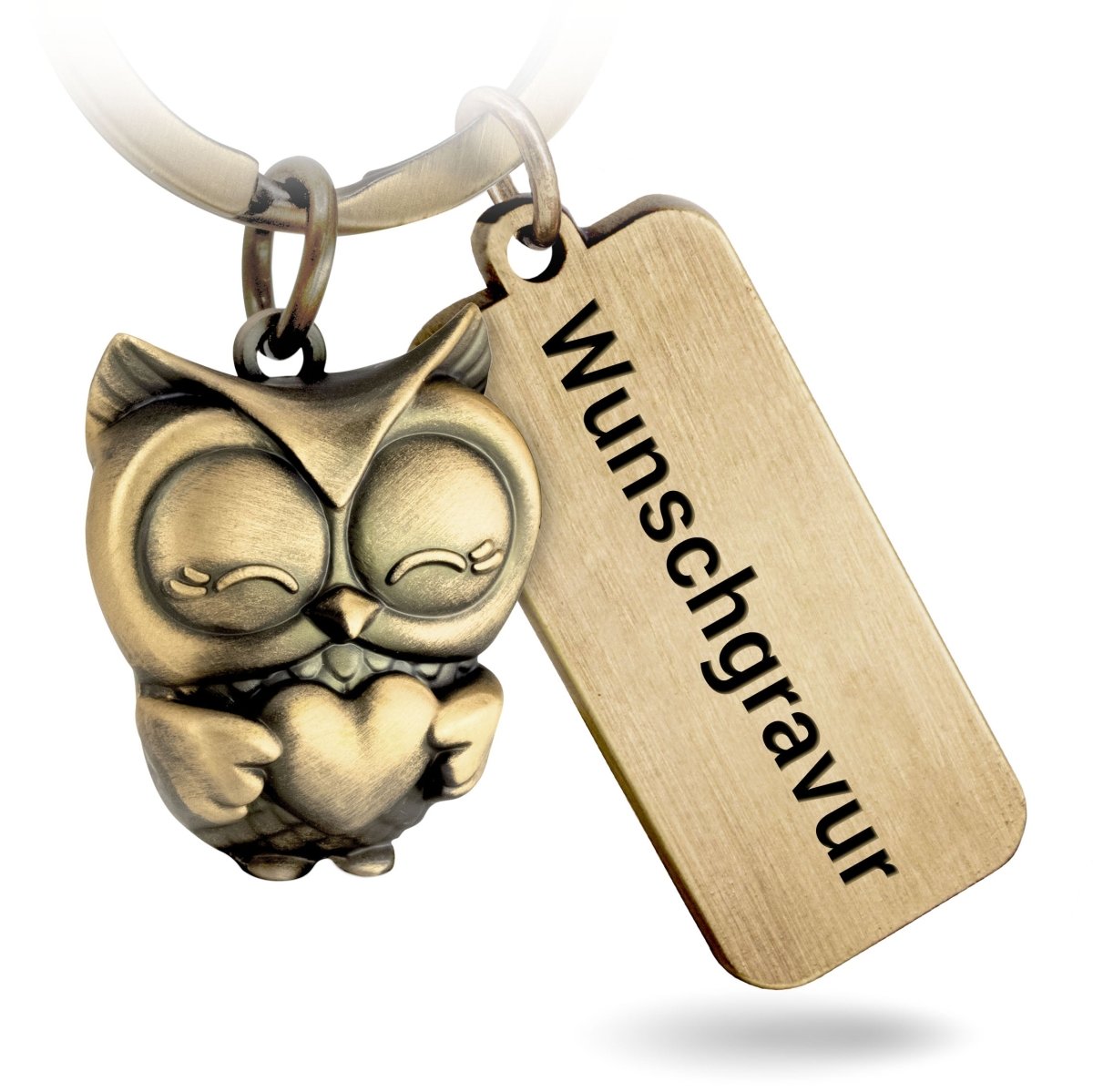 Porte-clés hibou "Owl you need is Love" Owly avec coeur et gravure - porte-bonheur hibou doux