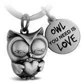 "Owl you need is Love" Eule Schlüsselanhänger Owly mit Herz und Gravur - Süße Eule Glücksbringer - FABACH#farbe_antique silber#botschaft_Owl you need is love