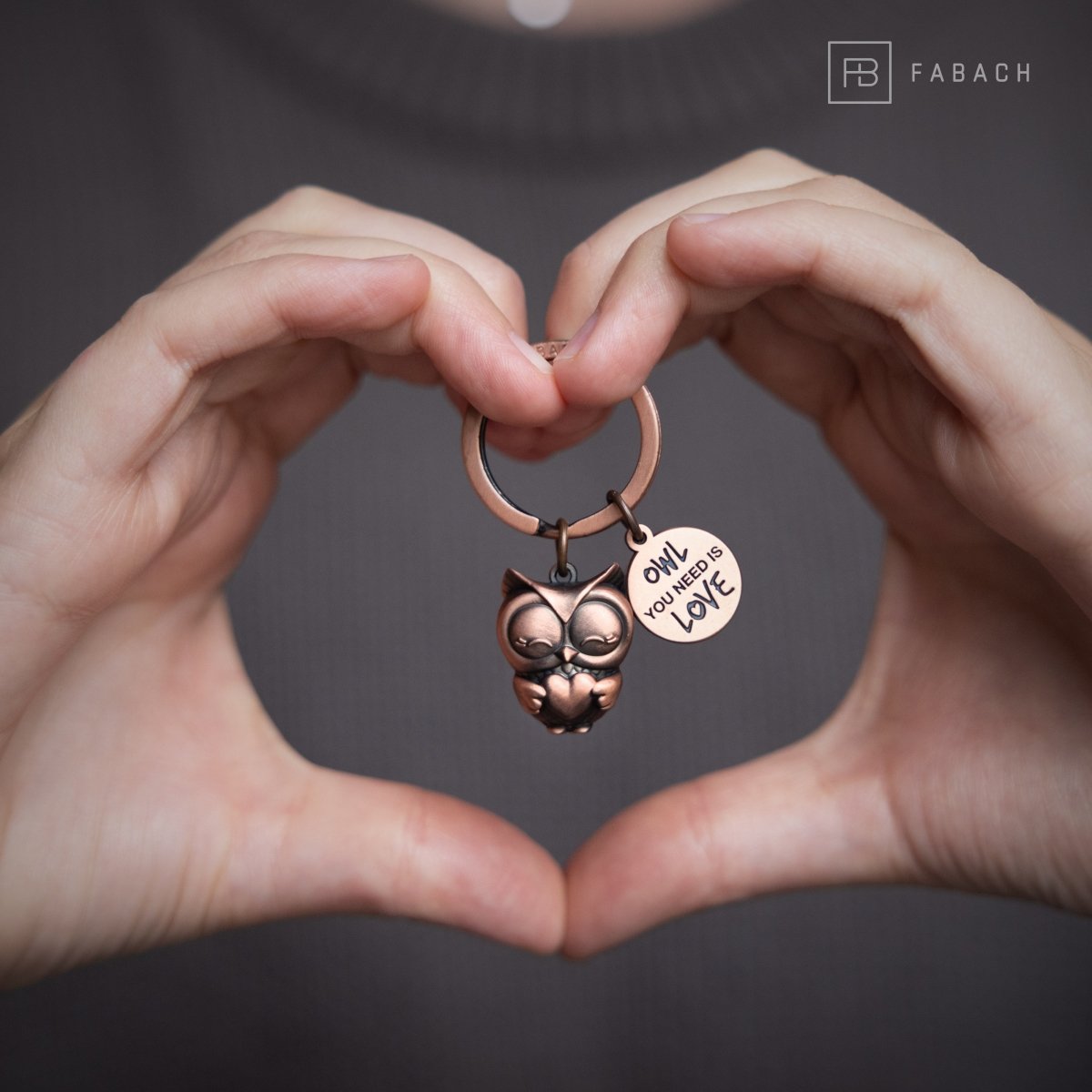 Porte-clés hibou "Owl you need is Love" Owly avec coeur et gravure - porte-bonheur hibou doux