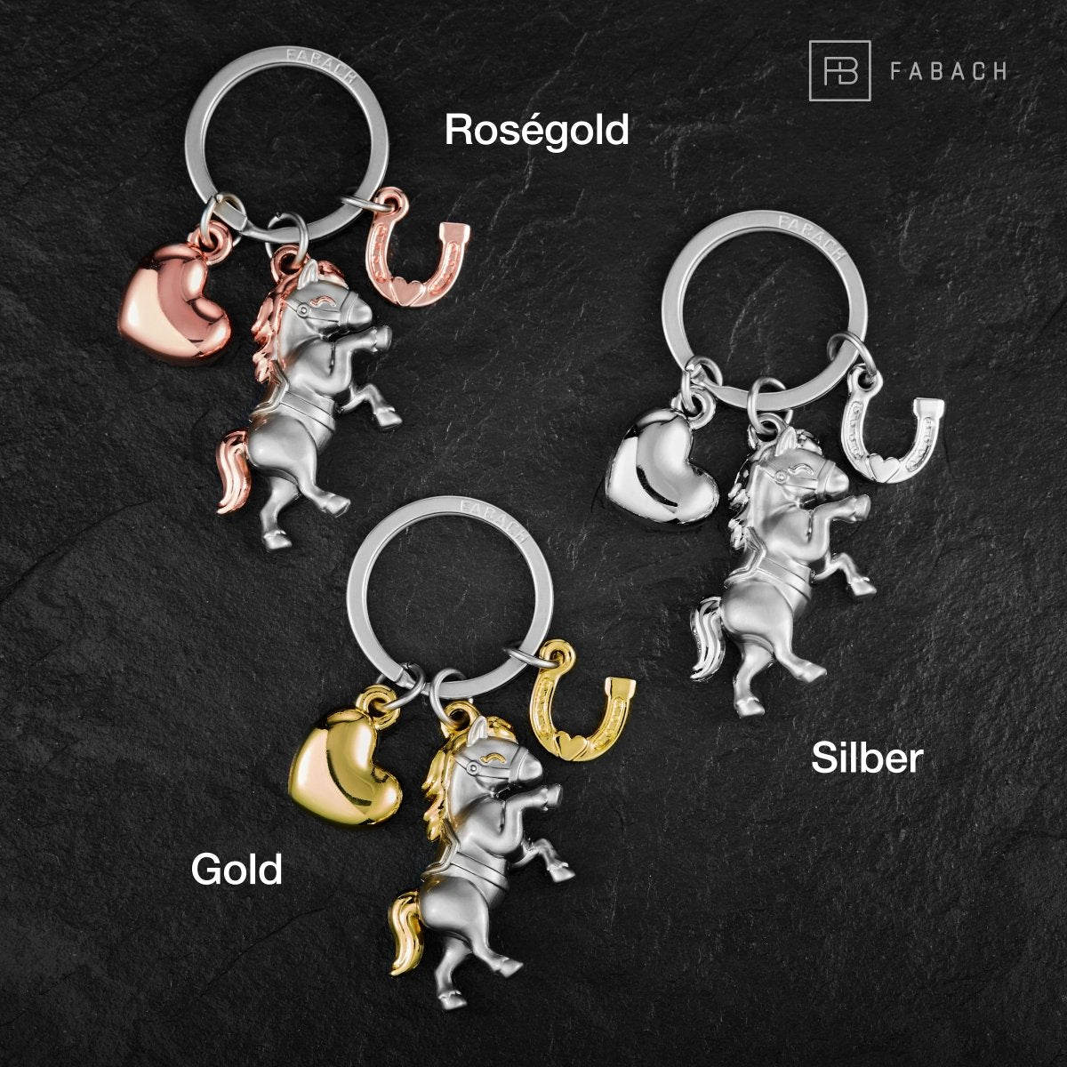 "Pony" Pferd Schlüsselanhänger mit Herz und Hufeisen - Glücksbringer Geschenk für Pferdeliebhaber - FABACH – Die Schlüsselanhänger-Schmiede