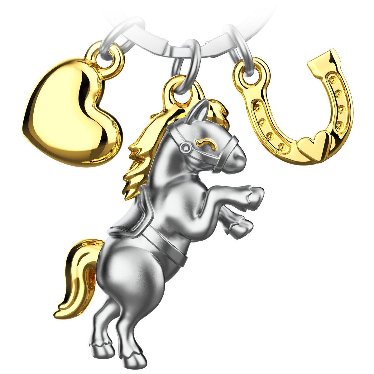 "Pony" Pferd Schlüsselanhänger mit Herz und Hufeisen - Glücksbringer Geschenk für Pferdeliebhaber
