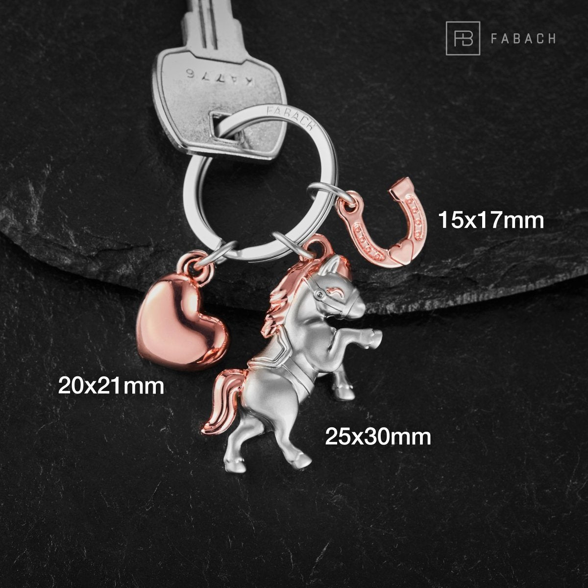 "Pony" Pferd Schlüsselanhänger mit Herz und Hufeisen - Glücksbringer Geschenk für Pferdeliebhaber