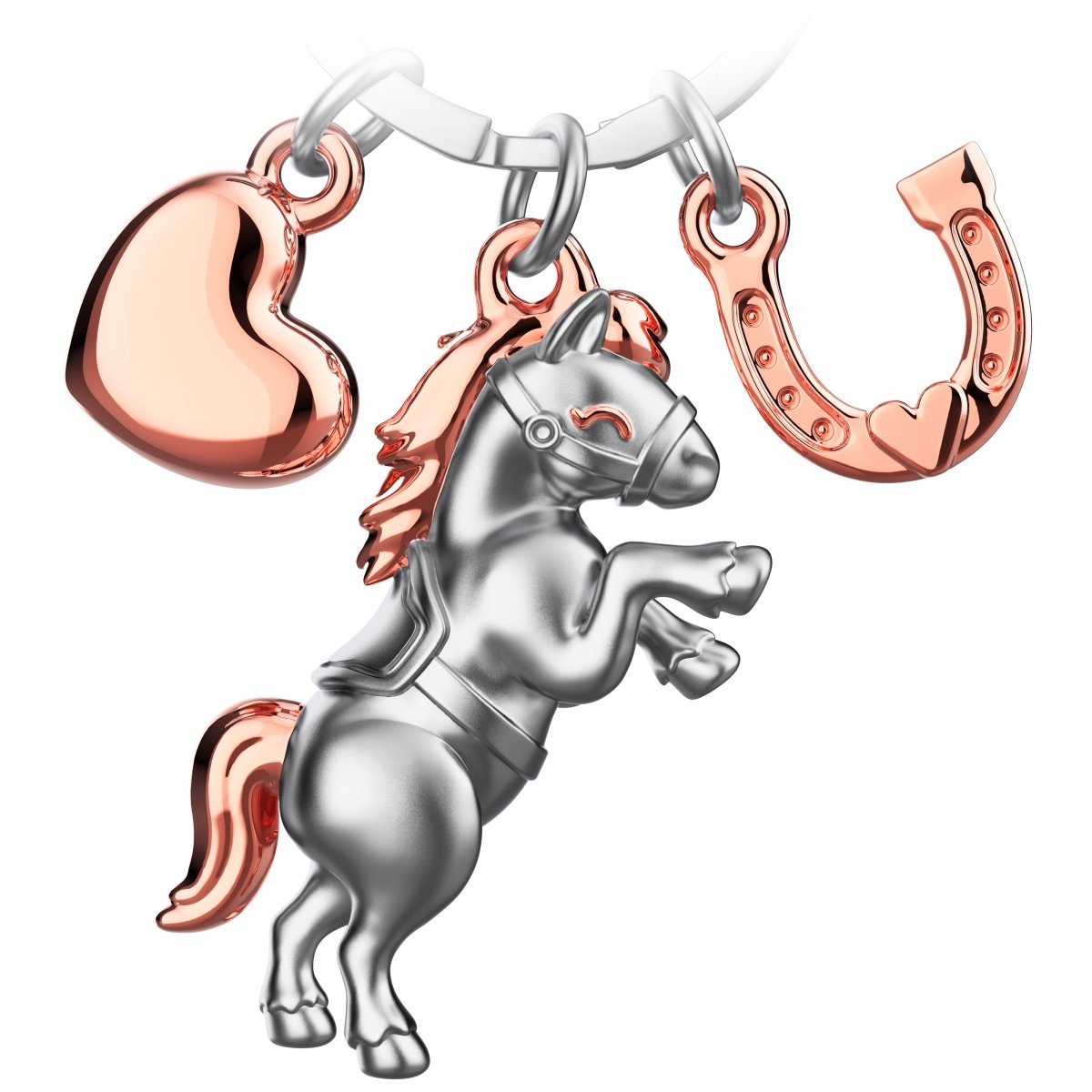 "Pony" Pferd Schlüsselanhänger mit Herz und Hufeisen - Glücksbringer Geschenk für Pferdeliebhaber - FABACH#Farbe_Roségold