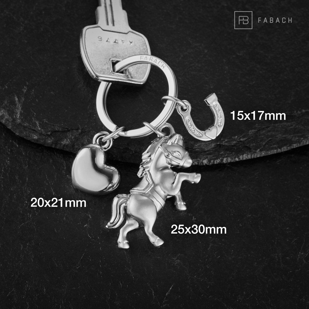 "Pony" Pferd Schlüsselanhänger mit Herz und Hufeisen - Glücksbringer Geschenk für Pferdeliebhaber - FABACH#Farbe_Silber