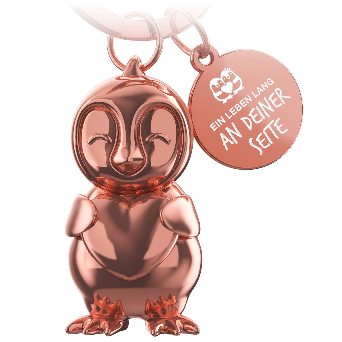 "Ein Leben lang an Deiner Seite" Pinguin Schlüsselanhänger "Frosty" mit Gravur - Süßer Pinguin Glücksbringer als Geschenk für Partner - FABACH#farbe_roségold