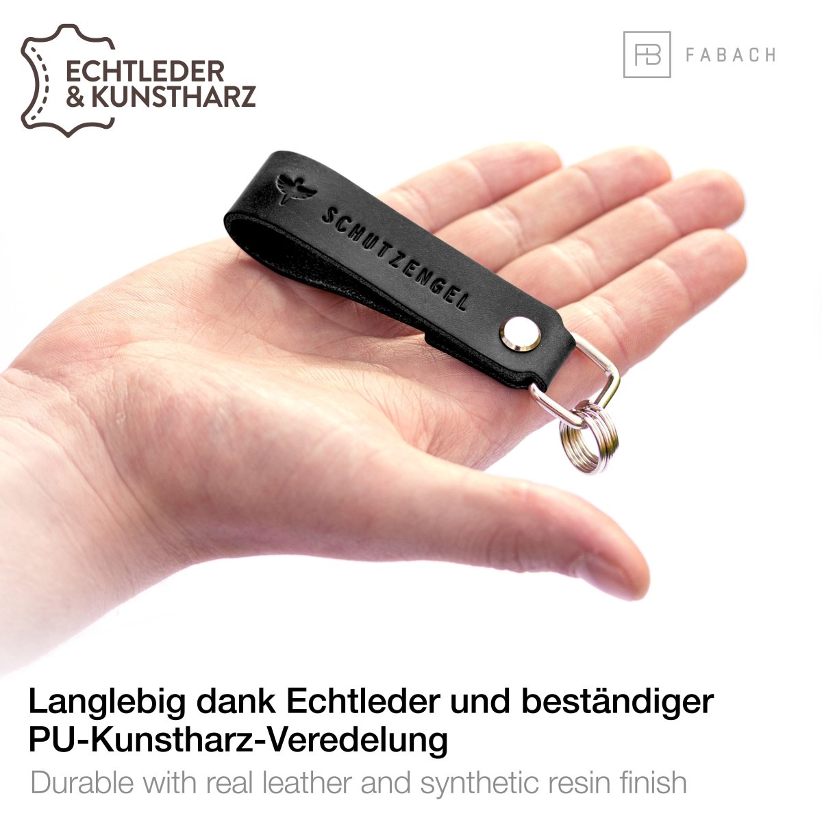 "Schutzengel" Leder-Schlüsselanhänger mit wechselbarem Schlüsselring - FABACH#farbe_schwarz