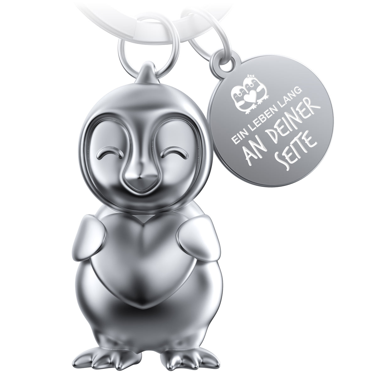 "Ein Leben lang an Deiner Seite" Pinguin Schlüsselanhänger "Frosty" mit Gravur - Süßer Pinguin Glücksbringer als Geschenk für Partner - FABACH#farbe_silber matt