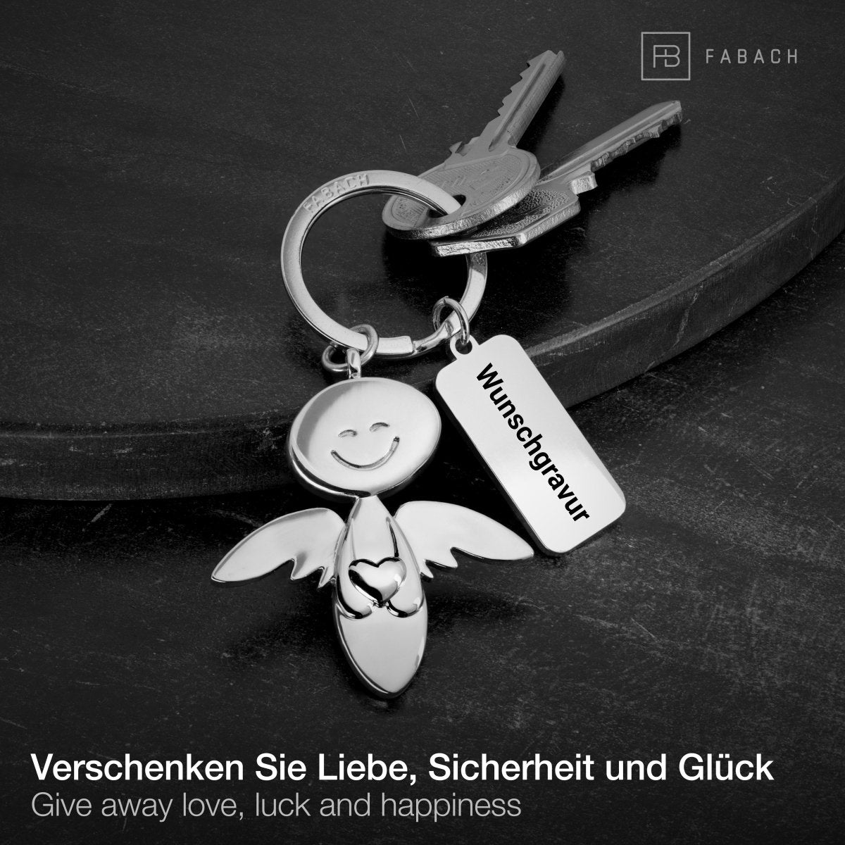 "Smile" mit Herz - Schutzengel Schlüsselanhänger - Engel Glücksbringer - FABACH#farbe_silber#personalisierung_mit gravur (+5.00€)