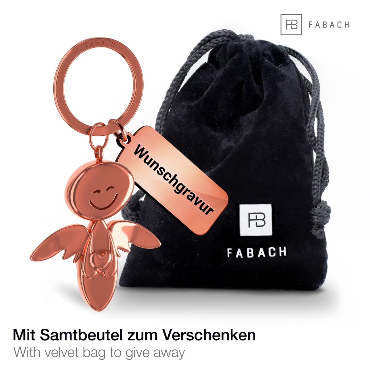 "Smile" mit Herz - Schutzengel Schlüsselanhänger - Engel Glücksbringer - FABACH#farbe_roségold#personalisierung_mit gravur (+5.00€)