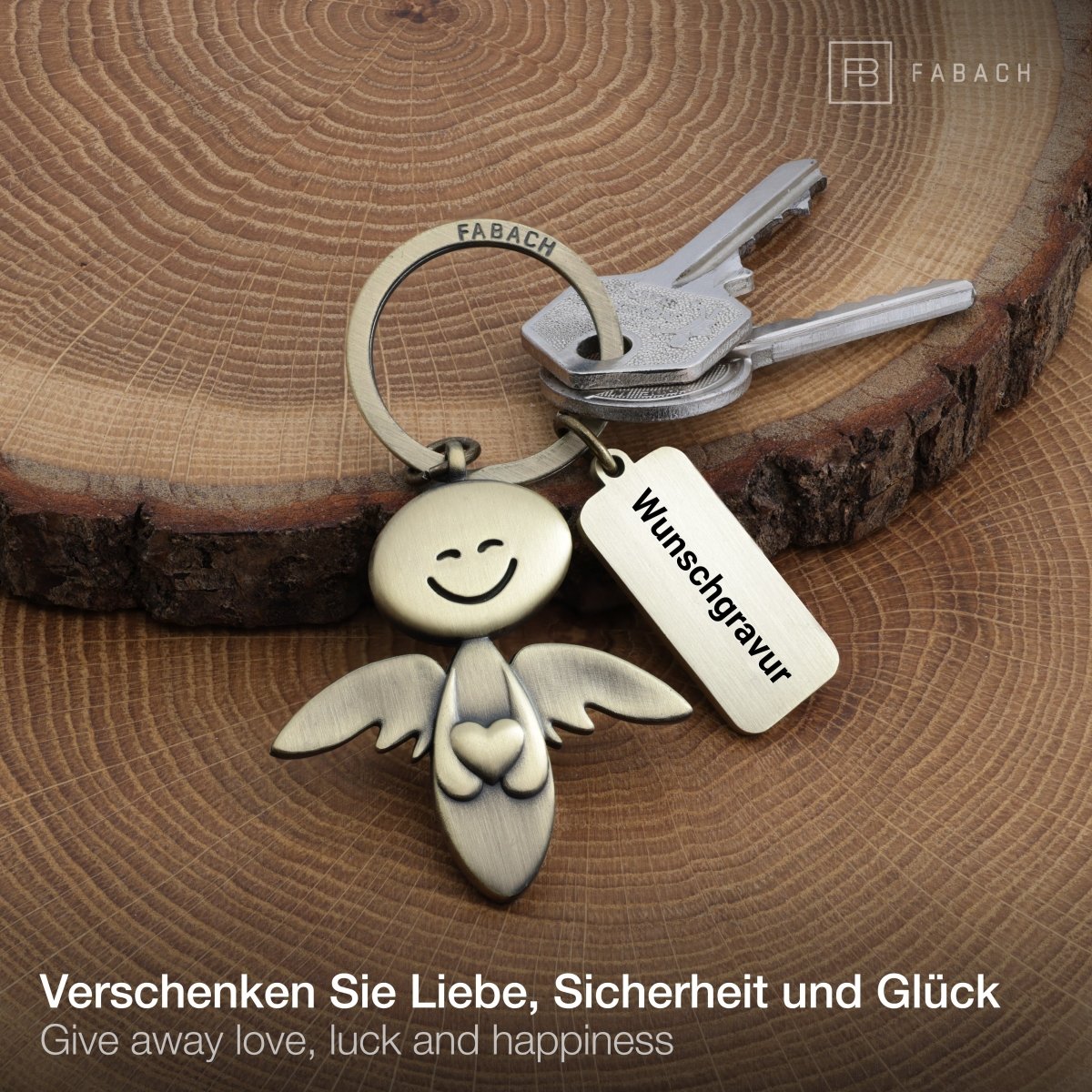 "Smile" mit Herz - Schutzengel Schlüsselanhänger - Engel Glücksbringer - FABACH#farbe_antique bronze#personalisierung_mit gravur (+5.00€)
