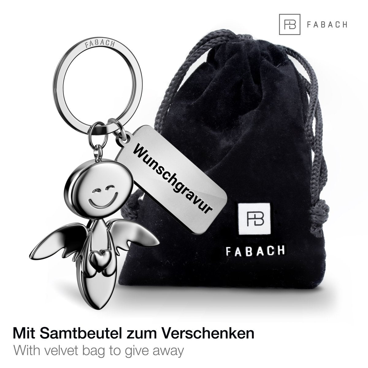 "Smile" mit Herz - Schutzengel Schlüsselanhänger - Engel Glücksbringer - FABACH#farbe_silber#personalisierung_mit gravur (+5.00€)