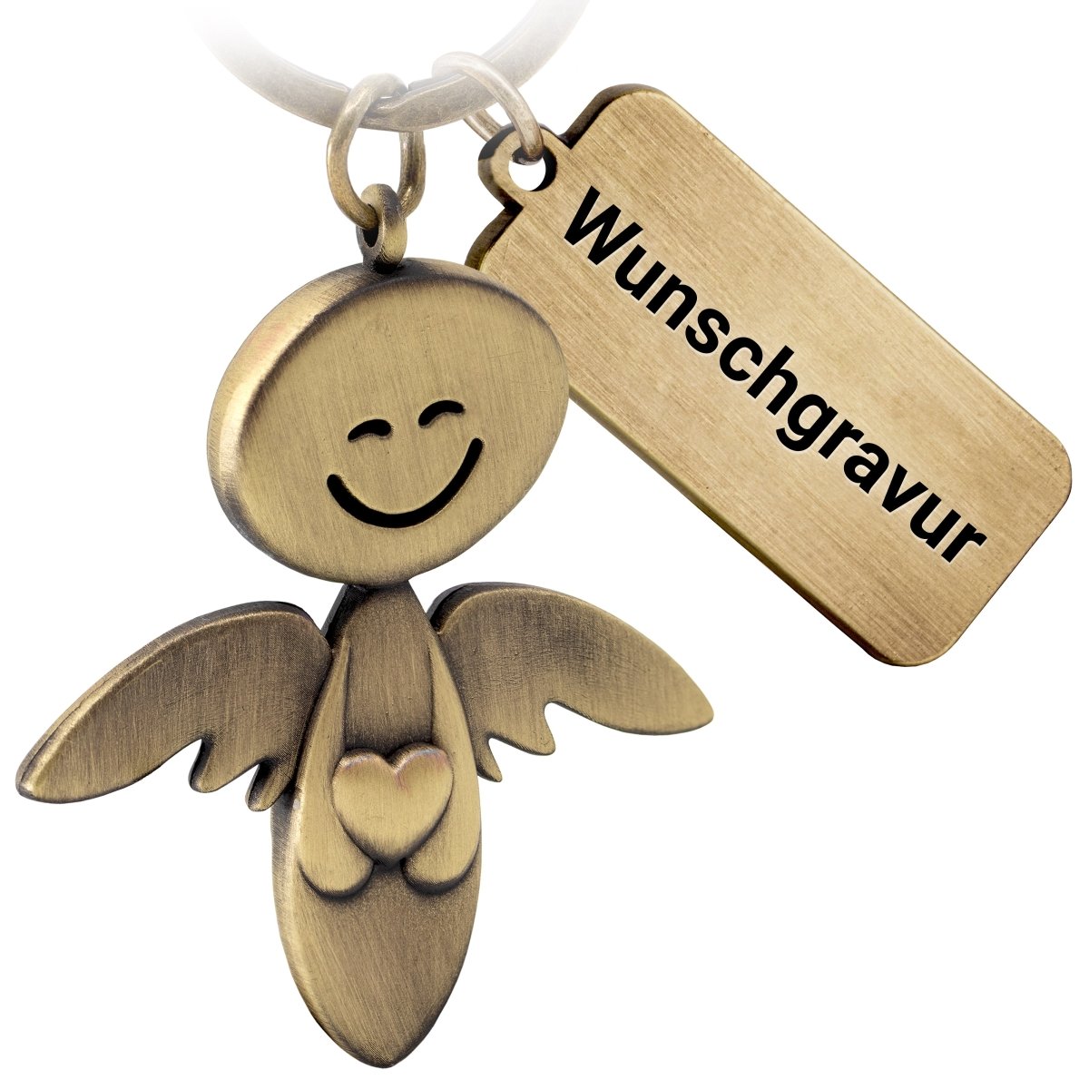 "Smile" mit Herz - Schutzengel Schlüsselanhänger - Engel Glücksbringer - FABACH#farbe_antique bronze#personalisierung_mit gravur (+5.00€)