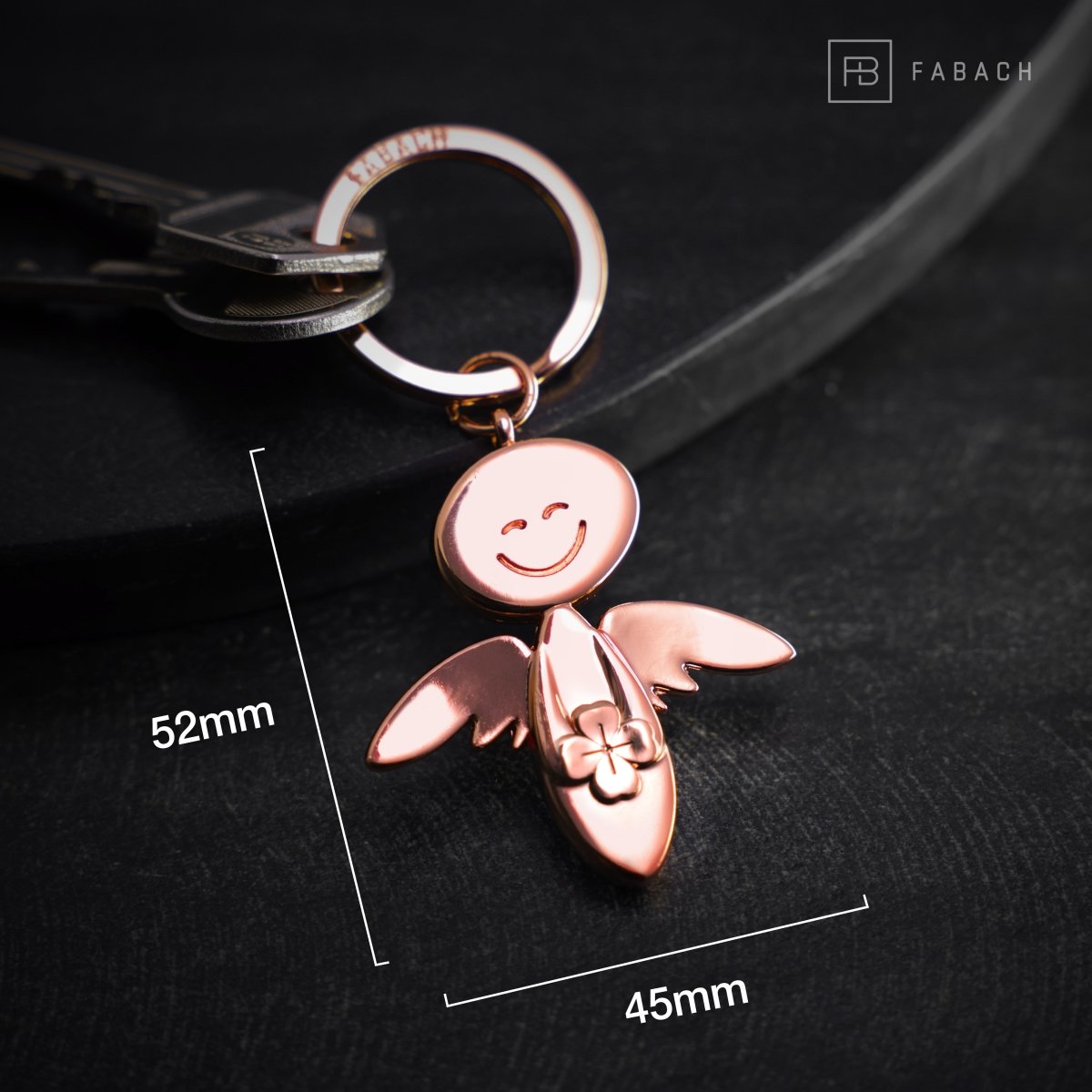 "Smile" mit Kleeblatt - Schutzengel Schlüsselanhänger - Engel Glücksbringer - Viel Glück Glücksengel - FABACH#farbe_roségold