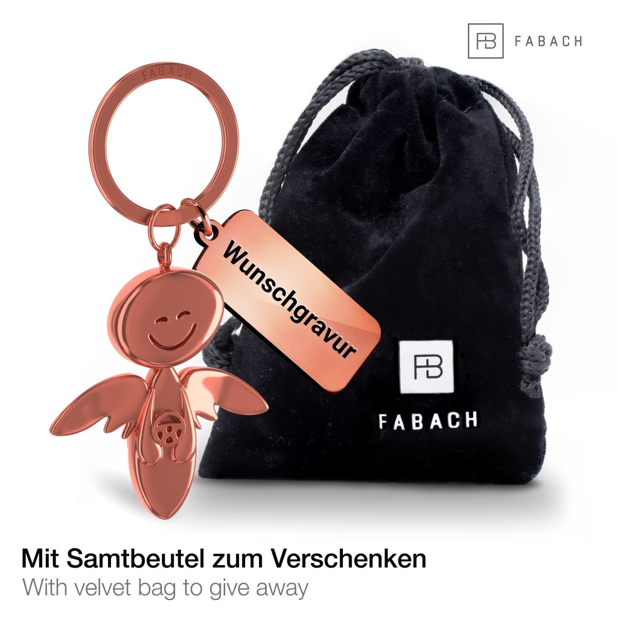 "Smile" mit Lenkrad - Schutzengel Schlüsselanhänger - Engel Glücksbringer - FABACH#farbe_roségold#personalisierung_mit gravur (+5.00€)