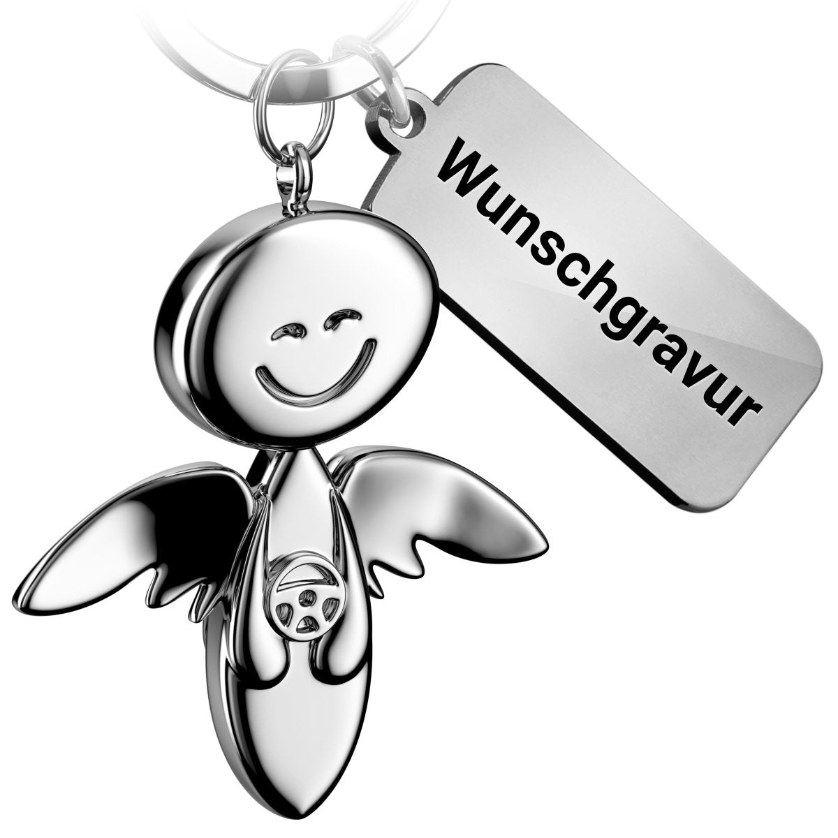 "Smile" mit Lenkrad - Schutzengel Schlüsselanhänger - Engel Glücksbringer - FABACH#farbe_silber#personalisierung_mit gravur (+5.00€)