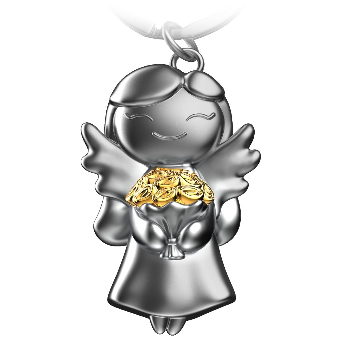 "Star" Schutzengel Schlüsselanhänger - Glücksengel mit Blumen - Engel Glücksbringer - FABACH#Farbe_Gold