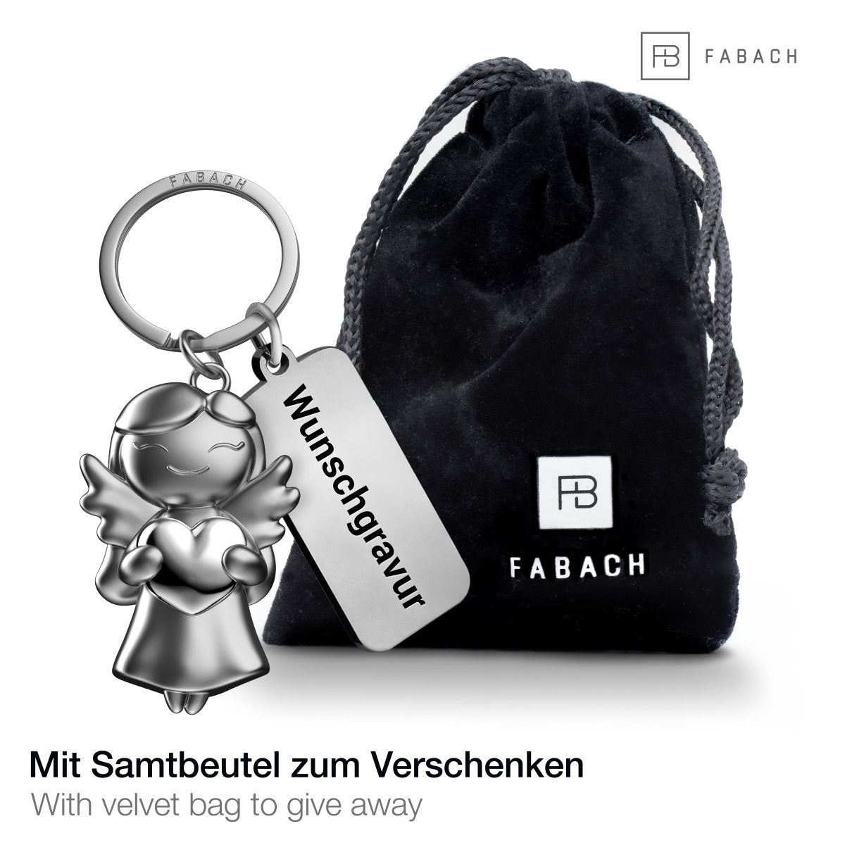 "Star" Schutzengel Schlüsselanhänger - Glücksengel mit Herz - Engel Glücksbringer - FABACH#farbe_silber#personalisierung_mit gravur (+5.00€)