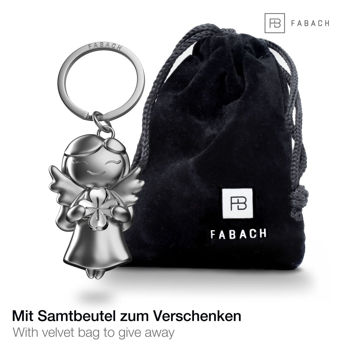 "Star" Schutzengel Schlüsselanhänger - Glücksengel mit Kleeblatt -Engel Glücksbringer - FABACH#farbe_silber