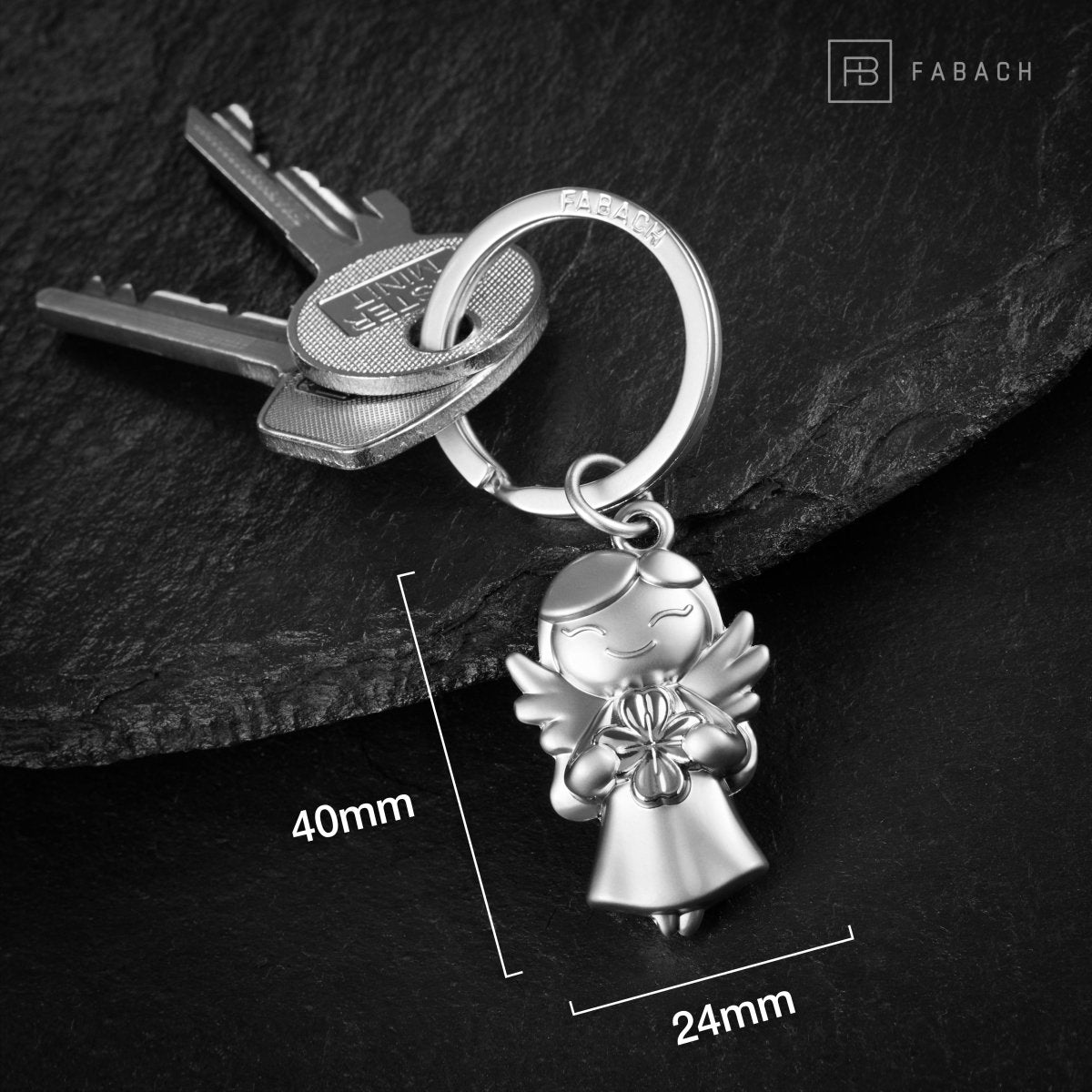 "Star" Schutzengel Schlüsselanhänger - Glücksengel mit Kleeblatt -Engel Glücksbringer - FABACH#farbe_silber