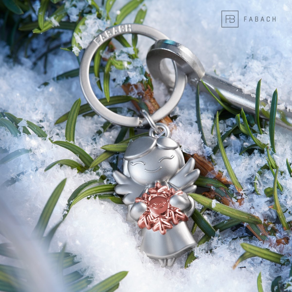 "Star" Schutzengel Schlüsselanhänger - Glücksengel mit Schneeflocke - Engel Glücksbringer - FABACH – Die Schlüsselanhänger-Schmiede