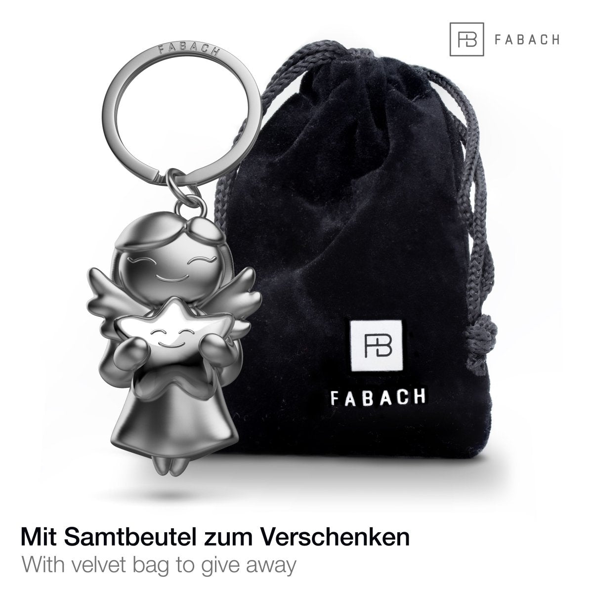 "Star" Schutzengel Schlüsselanhänger - Weihnachtsengel mit Stern - Engel Glücksbringer - FABACH#farbe_silber