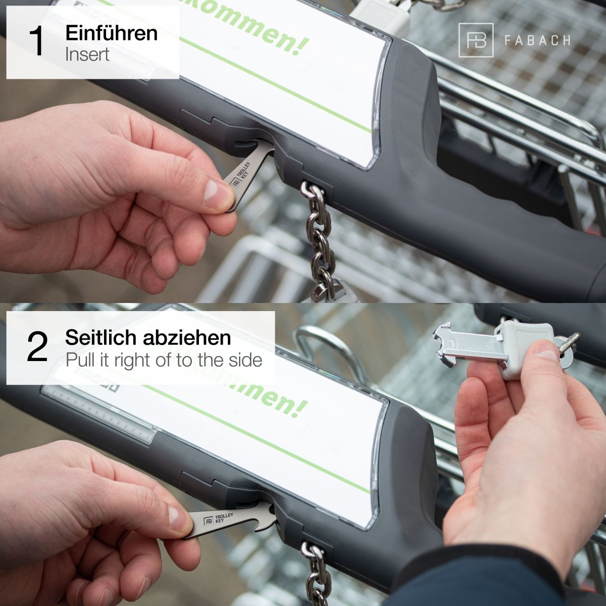 "Trolley Key" (schwarz) Kompakter Einkaufswagenlöser für Frontlader-Einkaufswagen - FABACH