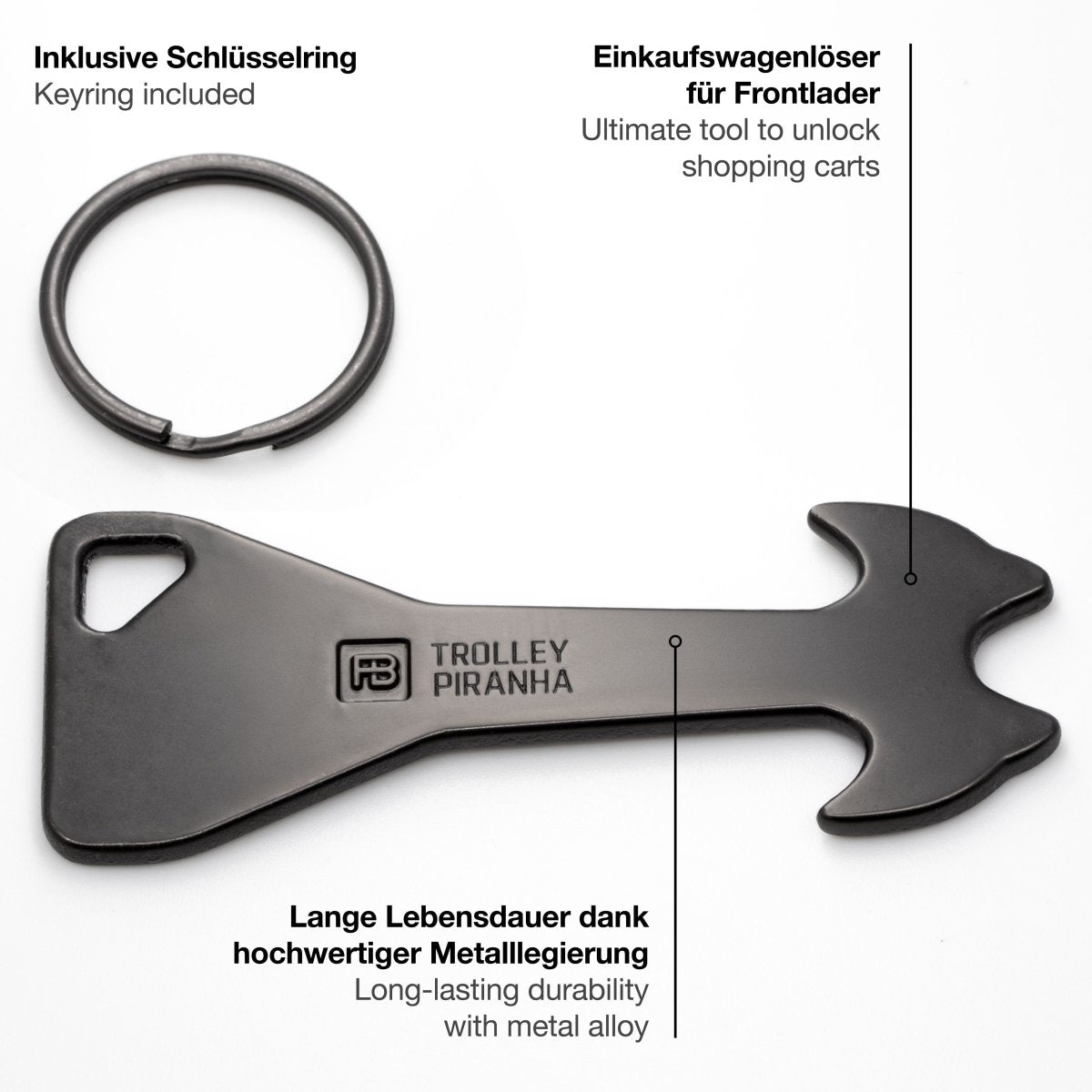 "Trolley Piranha" (schwarz) Stabiler abziehbarer Einkaufswagenlöser aus Metalllegierung - FABACH