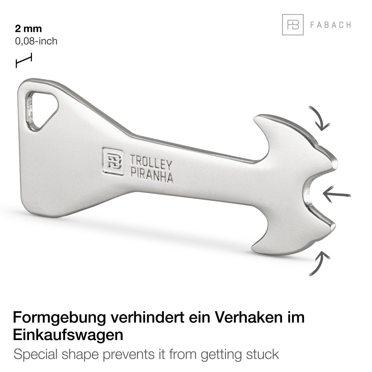 "Trolley Piranha" (silber) Stabiler abziehbarer Einkaufswagenlöser aus Metalllegierung - FABACH