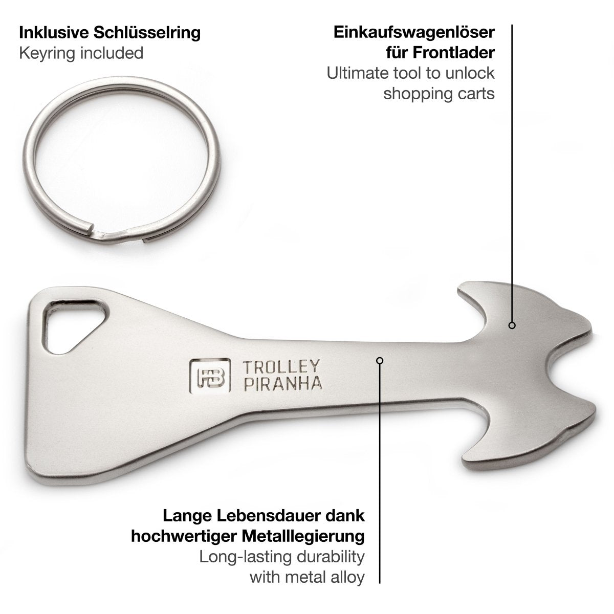 "Trolley Piranha" (silber) Stabiler abziehbarer Einkaufswagenlöser aus Metalllegierung - FABACH