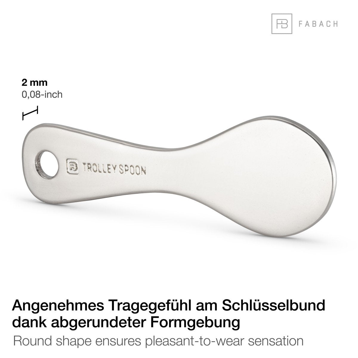 "Trolley Spoon" Einkaufswagenlöser Schlüsselanhänger - Einkaufswagenchip abziehbar aus Metall - FABACH