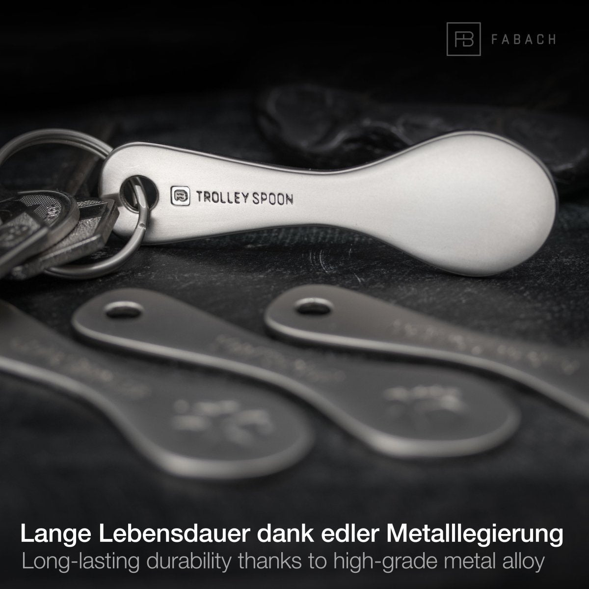 "Trolley Spoon" Einkaufswagenlöser Schlüsselanhänger - Einkaufswagenchip abziehbar aus Metall - FABACH