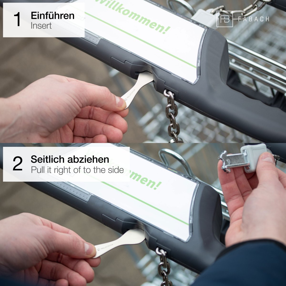 "Trolley Spoon" Einkaufswagenlöser Schlüsselanhänger - Einkaufswagenchip abziehbar aus Metall - FABACH