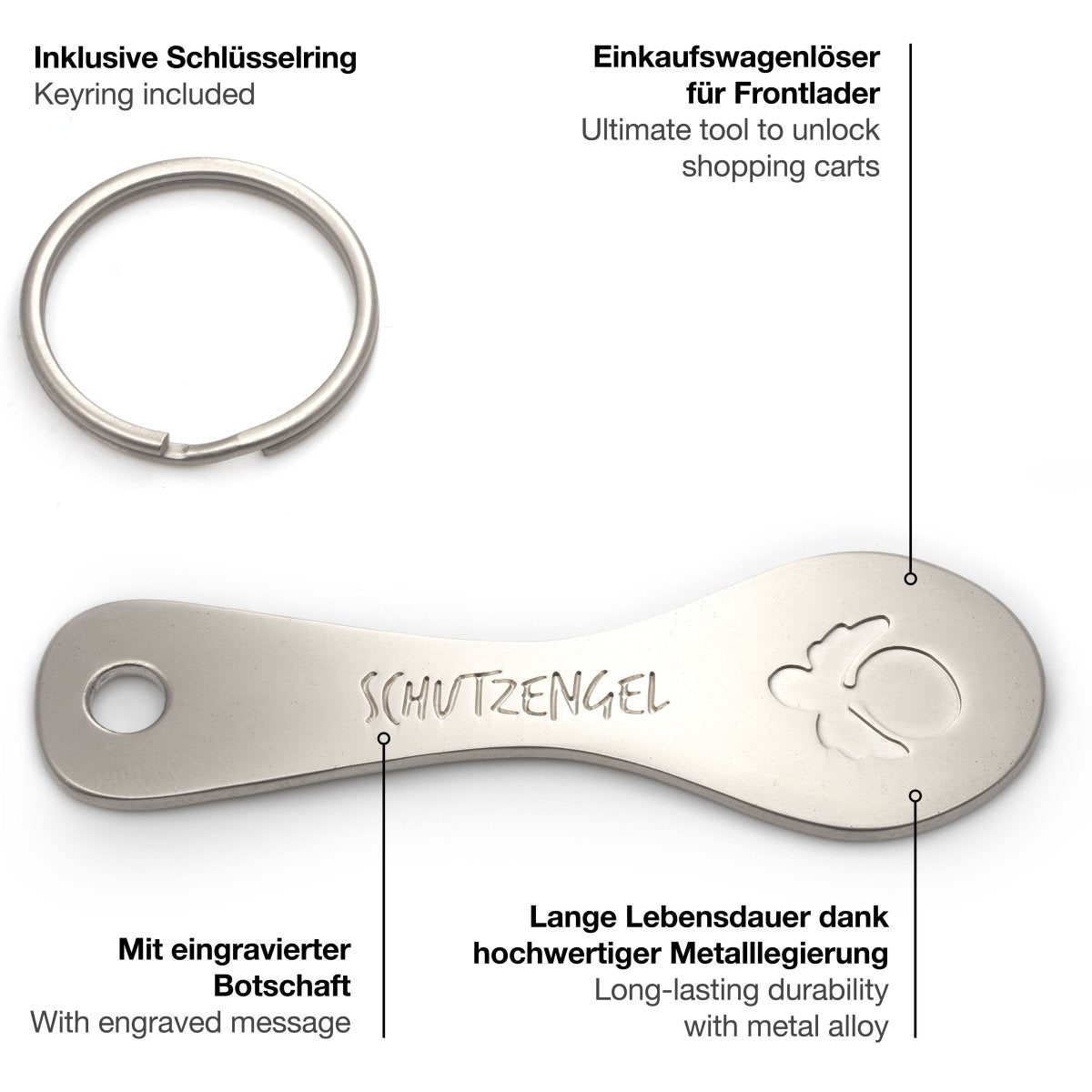 "Trolley Spoon" Einkaufswagenlöser Schlüsselanhänger - Einkaufswagenchip abziehbar aus Metall