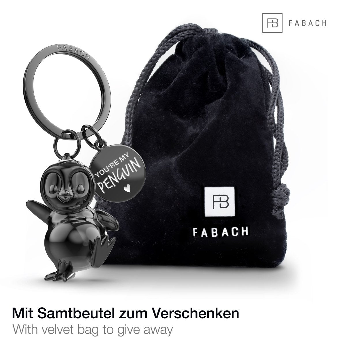 "You're my penguin" Pinguin Schlüsselanhänger "Breezy" mit Gravur - Süßer Pinguin Glücksbringer als Geschenk für Partner - FABACH#farbe_schwarz