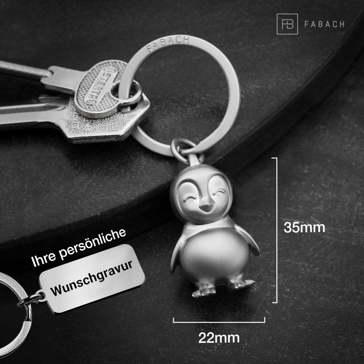 "You're my penguin" Pinguin Schlüsselanhänger "Frosty" mit Gravur - Süßer Pinguin Glücksbringer als Geschenk für Partner - FABACH#farbe_silber#botschaft_eigene gravur (+3.00€)