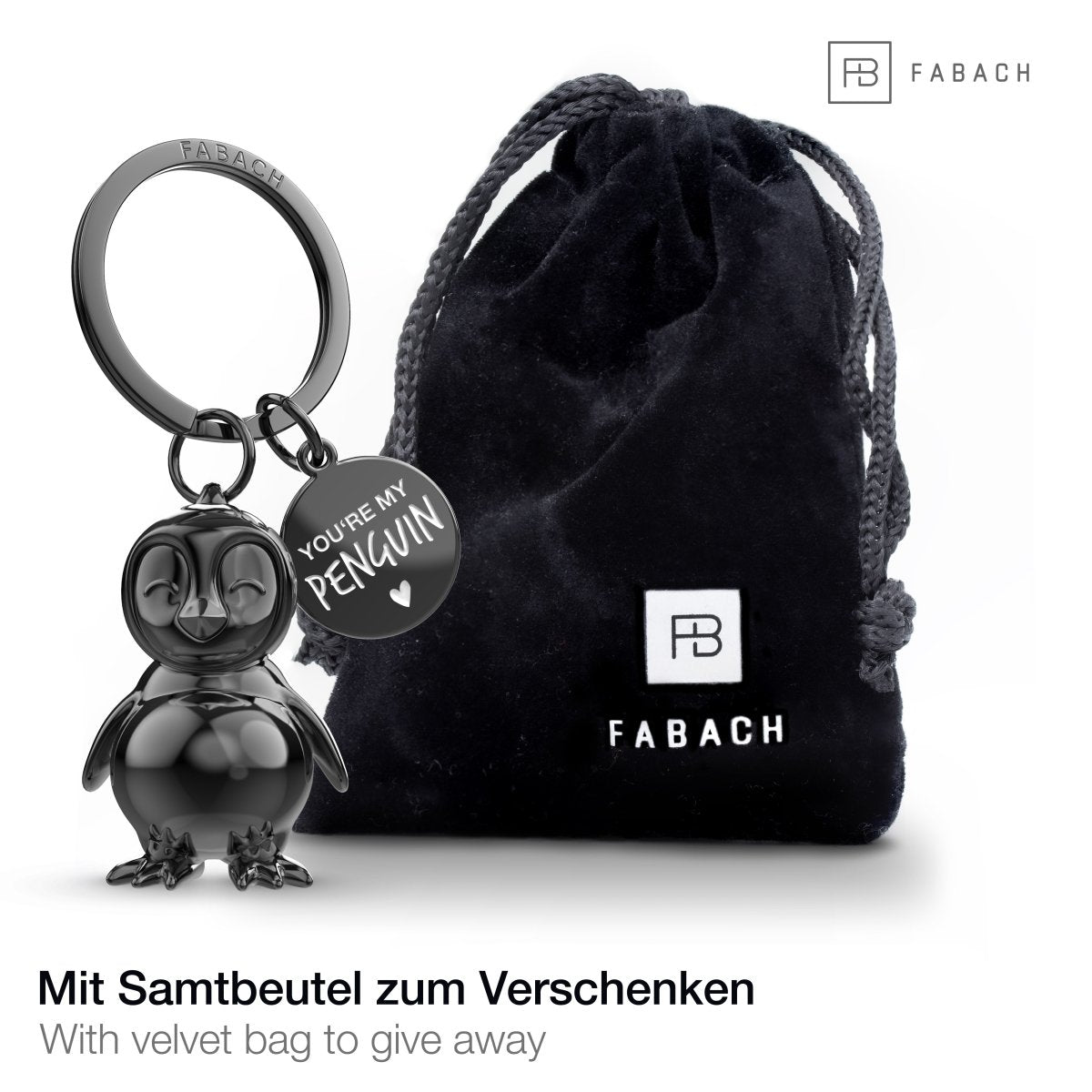 "You're my penguin" Pinguin Schlüsselanhänger "Frosty" mit Gravur - Süßer Pinguin Glücksbringer als Geschenk für Partner - FABACH#farbe_schwarz#botschaft_you're my penguin