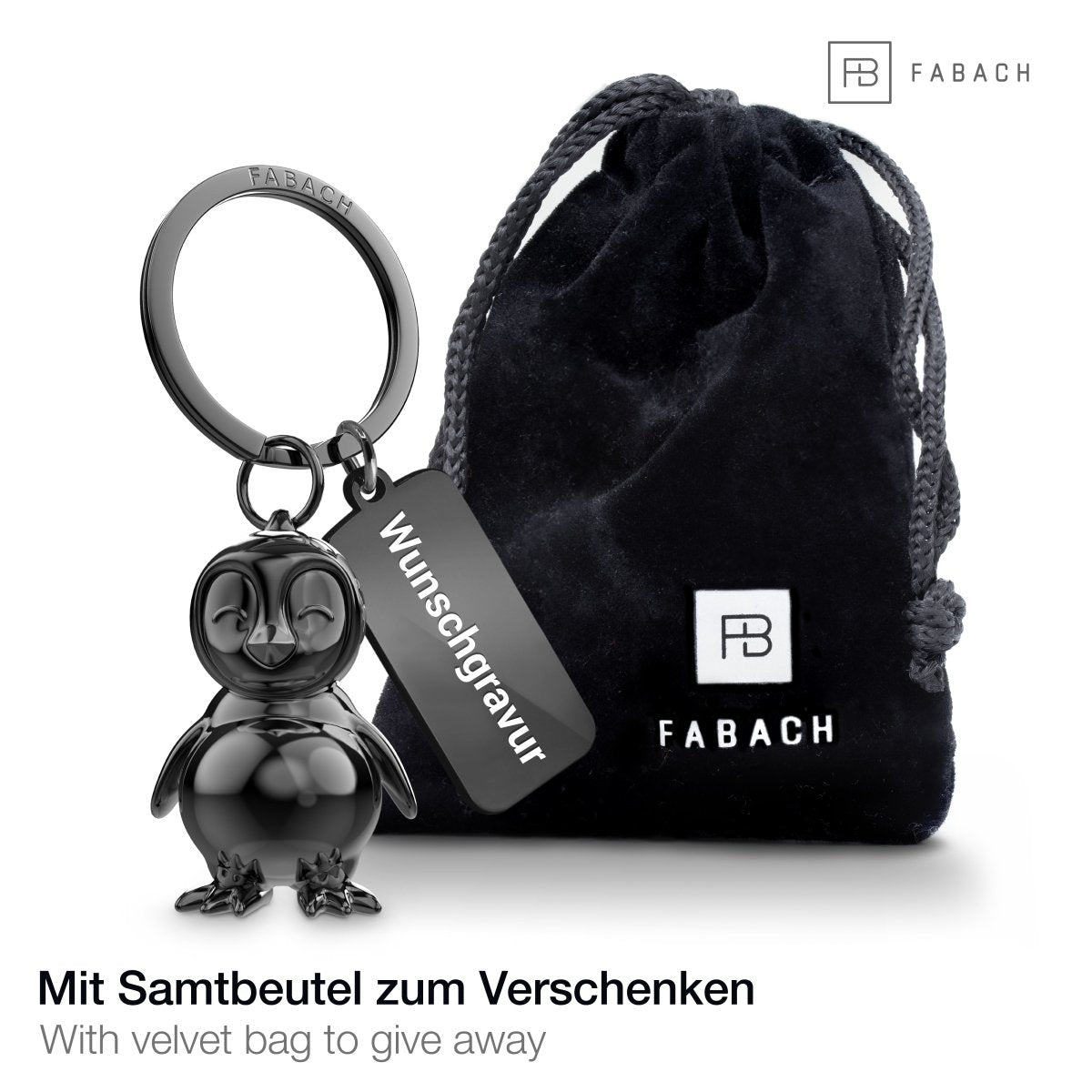"You're my penguin" Pinguin Schlüsselanhänger "Frosty" mit Gravur - Süßer Pinguin Glücksbringer als Geschenk für Partner - FABACH#farbe_schwarz#botschaft_eigene gravur (+3.00€)