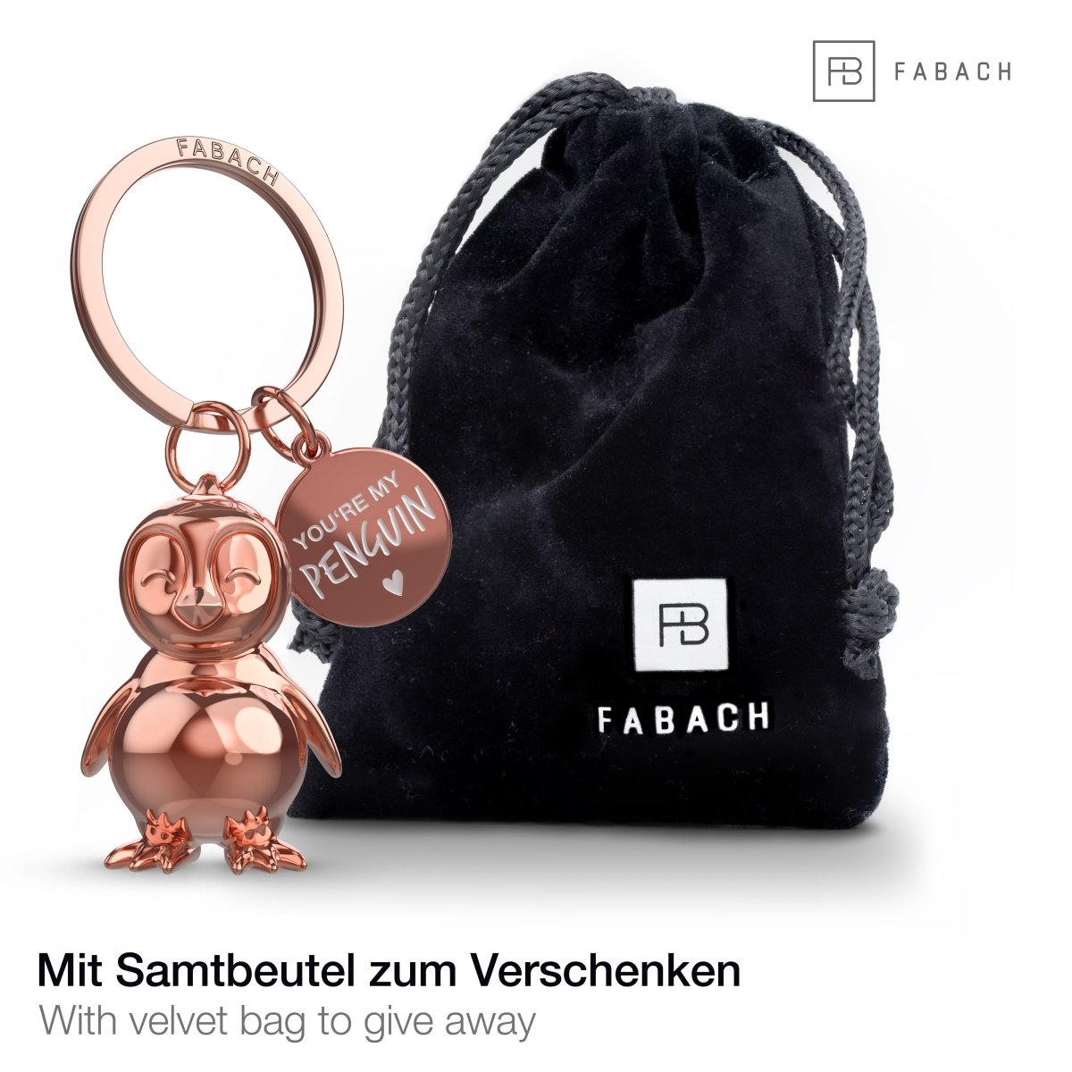 "You're my penguin" Pinguin Schlüsselanhänger "Frosty" mit Gravur - Süßer Pinguin Glücksbringer als Geschenk für Partner - FABACH#farbe_roségold#botschaft_you're my penguin