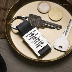 "I love you" Rectangle keychain with engraving made of leather - loving gift for partner, boyfriend, girlfriend