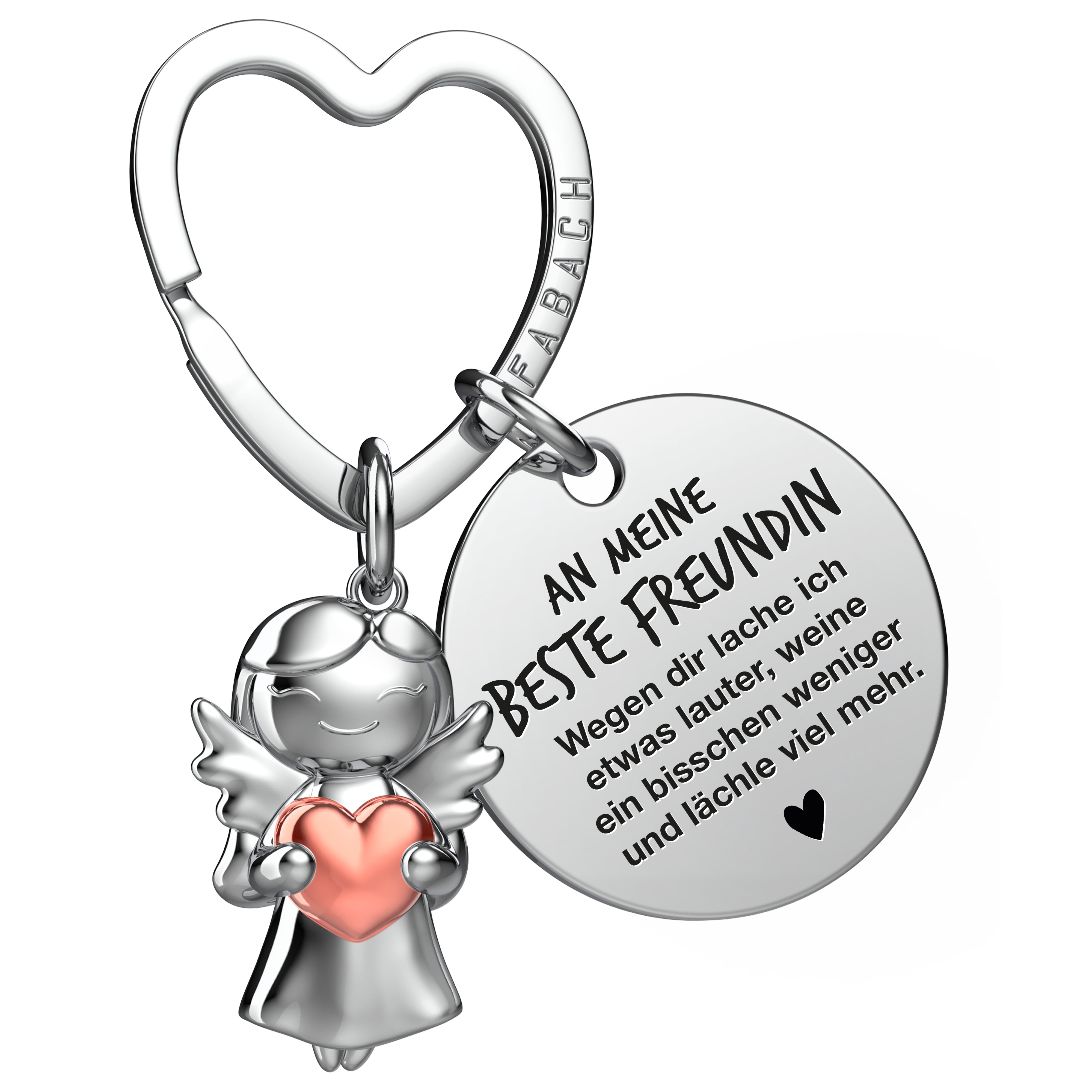 "Beste Freundin" Schutzengel Schlüsselanhänger - Schutzengel mit Herz und Gravur Plättchen mit liebevoller Botschaft - FABACH#botschaft_An Meine Beste Freundin