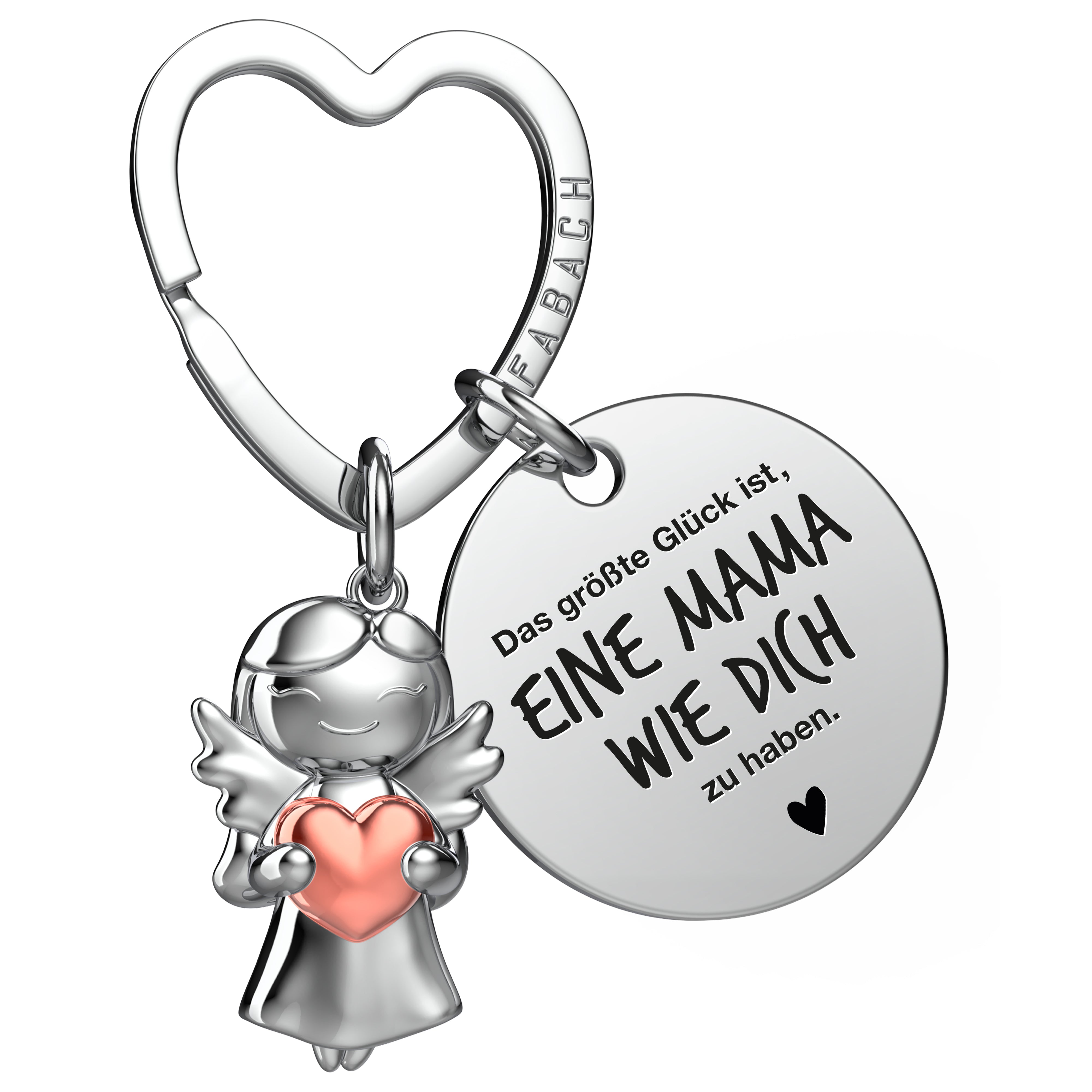 "Beste Mama" Schutzengel Schlüsselanhänger - Schutzengel mit Herz und Gravur Plättchen mit liebevoller Botschaft - FABACH#botschaft_Das Größte Glück