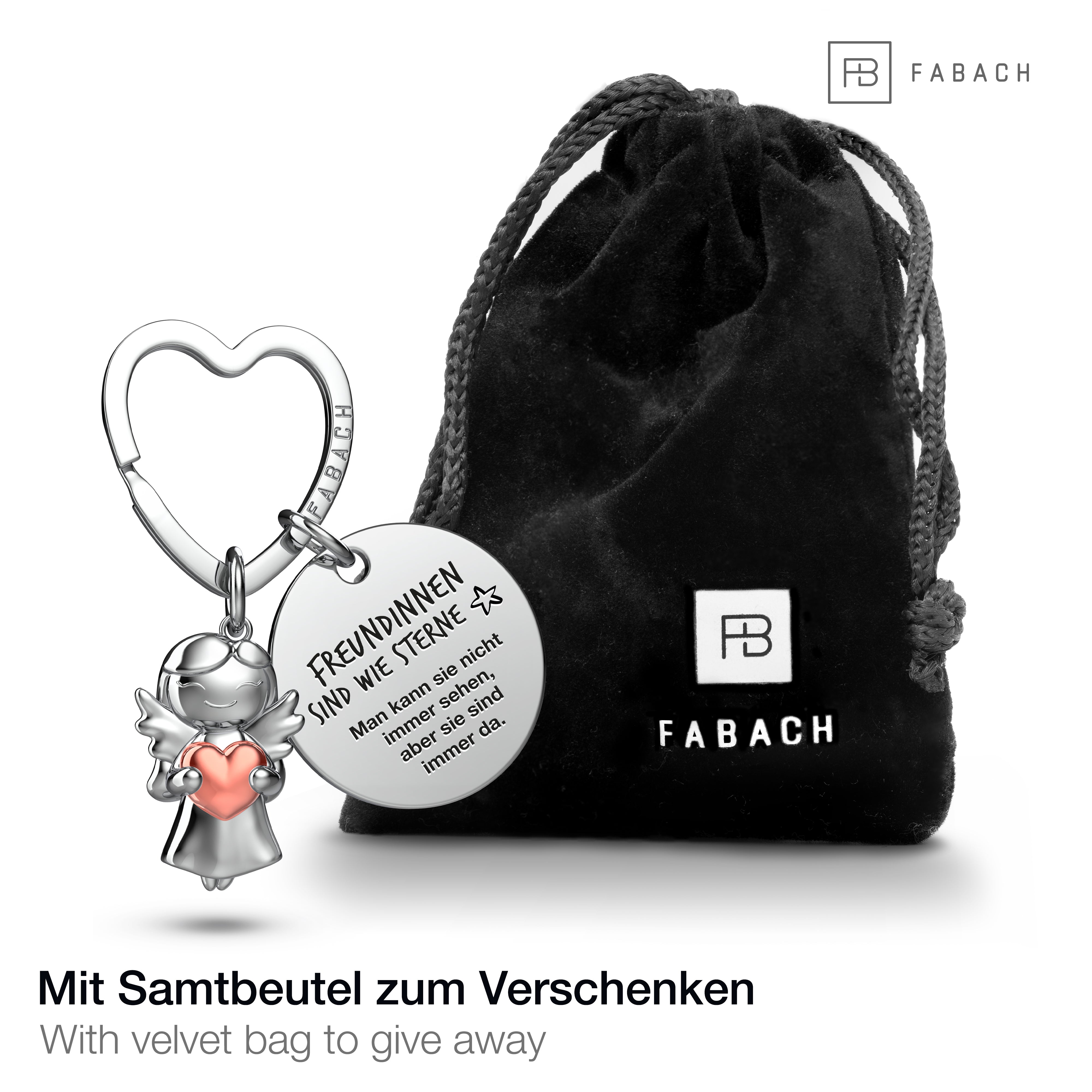 "Beste Freundin" Schutzengel Schlüsselanhänger - Schutzengel mit Herz und Gravur Plättchen mit liebevoller Botschaft - FABACH#botschaft_Freundinnen Sind Wie Sterne