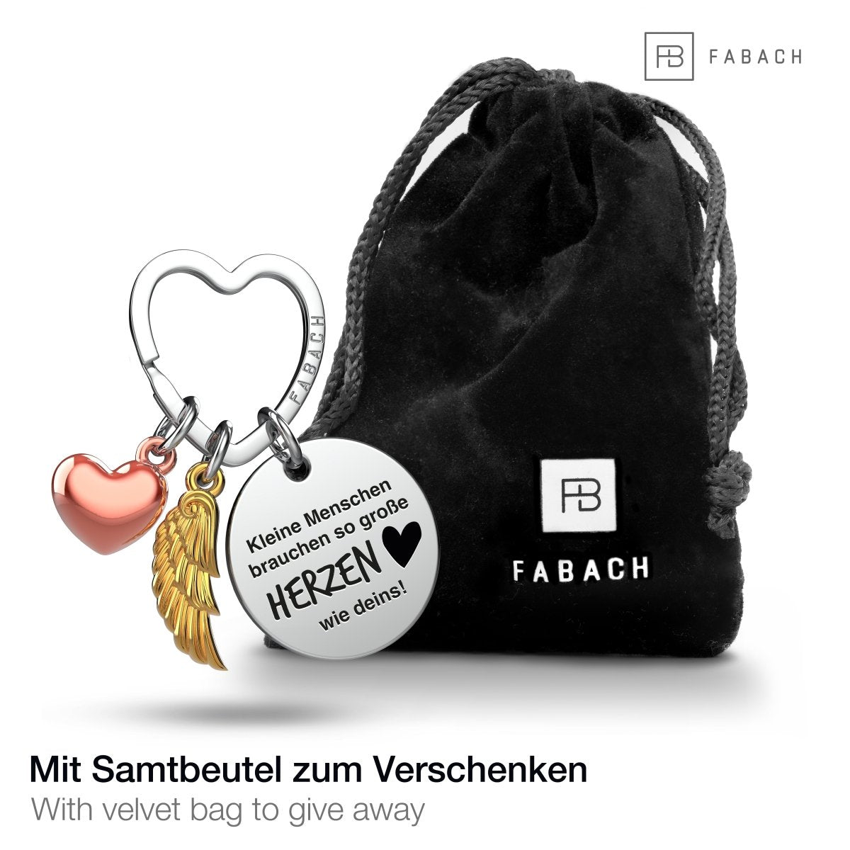 "Beste Erzieherin" Schutzengel Schlüsselanhänger - Engelsflügel Herz Glücksbringer und Gravur Plättchen mit liebevoller Botschaft - FABACH#botschaft_So Große Herzen Wie Deins