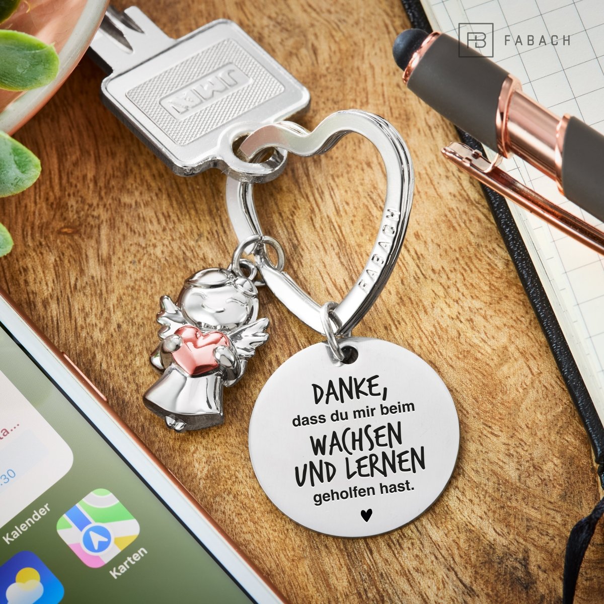 "Beste Erzieherin" Schutzengel Schlüsselanhänger - Schutzengel Star mit Herz und Gravur Plättchen mit liebevoller Botschaft - FABACH#botschaft_Wachsen Und Lernen
