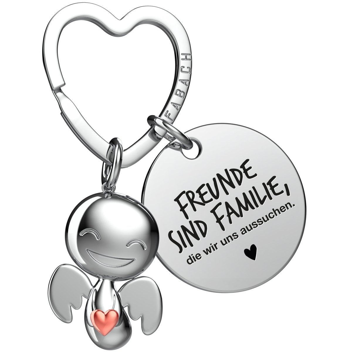 "Beste Freundin" Schutzengel Schlüsselanhänger - Schutzengel Happy mit Herz und Gravur Plättchen mit liebevoller Botschaft - FABACH#botschaft_Freunde sind Familie