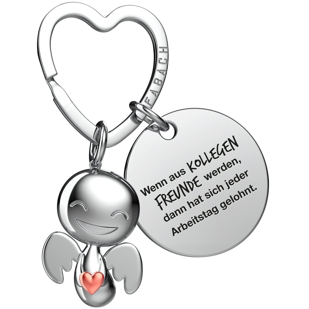 "Beste Kollegin" Schutzengel Schlüsselanhänger - Schutzengel Happy mit Herz und Gravur Plättchen mit liebevoller Botschaft - FABACH#botschaft_Von Kollegen zu Freunden