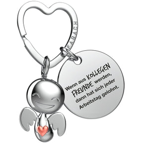 "Beste Kollegin" Schutzengel Schlüsselanhänger - Schutzengel Happy mit Herz und Gravur Plättchen mit liebevoller Botschaft