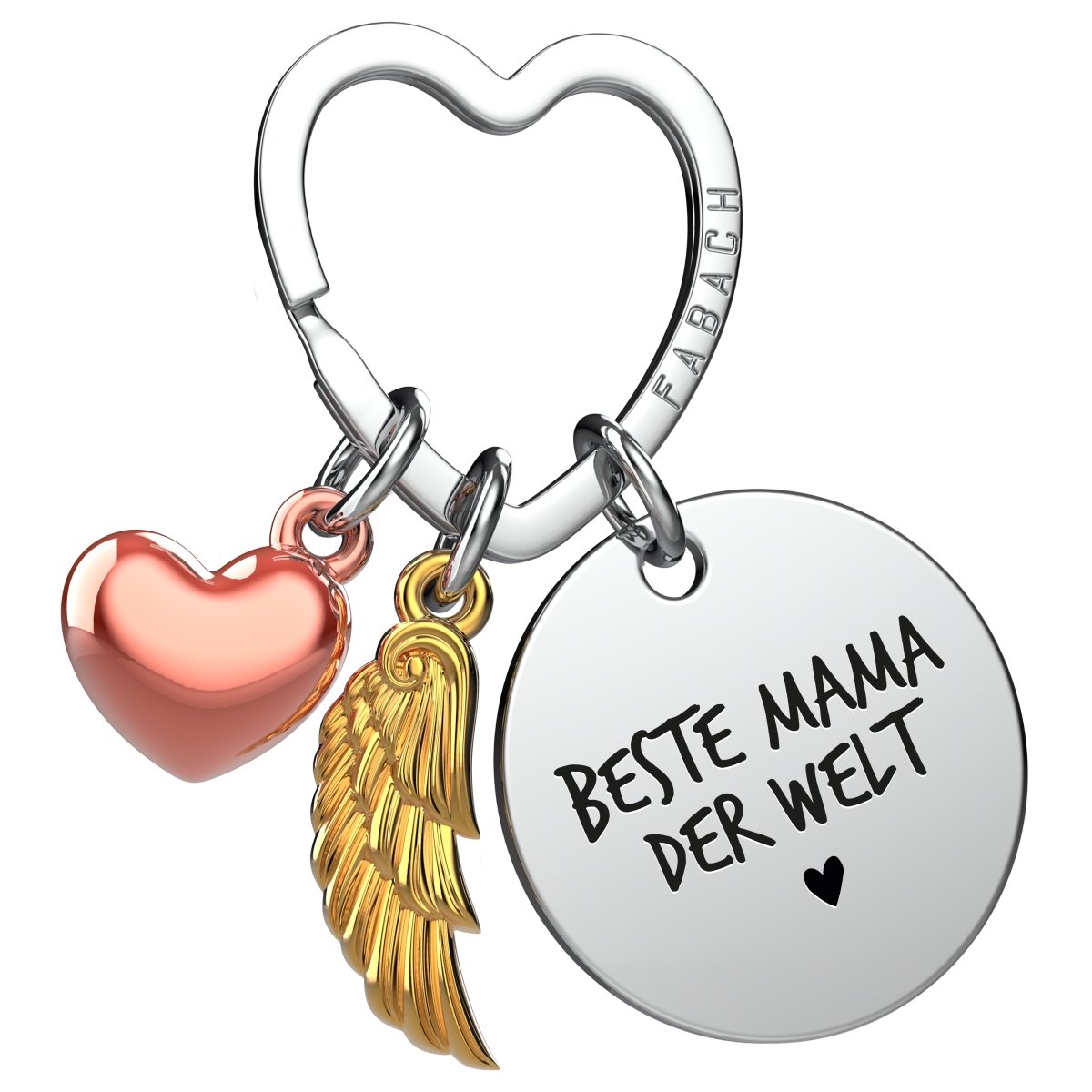 "Beste Mama" Schutzengel Schlüsselanhänger - Engelsflügel Herz Glücksbringer und Gravur Plättchen mit liebevoller Botschaft - FABACH#botschaft_Beste Mama Der Welt